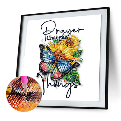 Butterfly Sunflower Calligraphy And Painting - Special Shaped Drill Diamond Painting 30*30CM