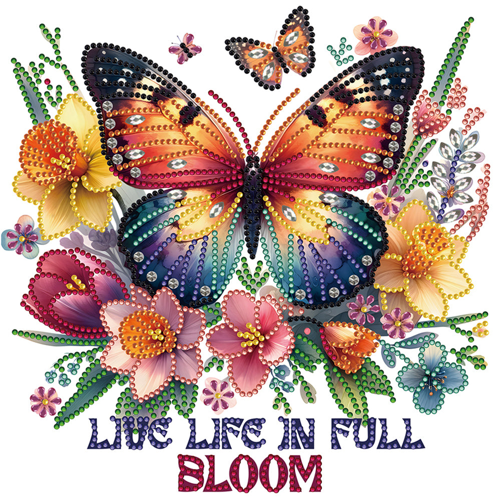 Butterfly Flowers Calligraphy And Painting - Special Shaped Drill Diamond Painting 30*30CM