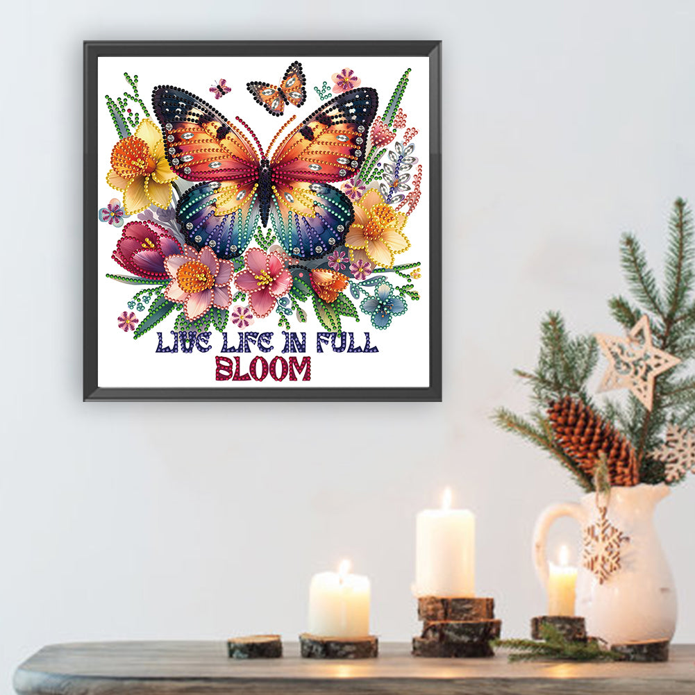 Butterfly Flowers Calligraphy And Painting - Special Shaped Drill Diamond Painting 30*30CM