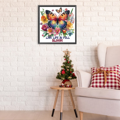 Butterfly Flowers Calligraphy And Painting - Special Shaped Drill Diamond Painting 30*30CM