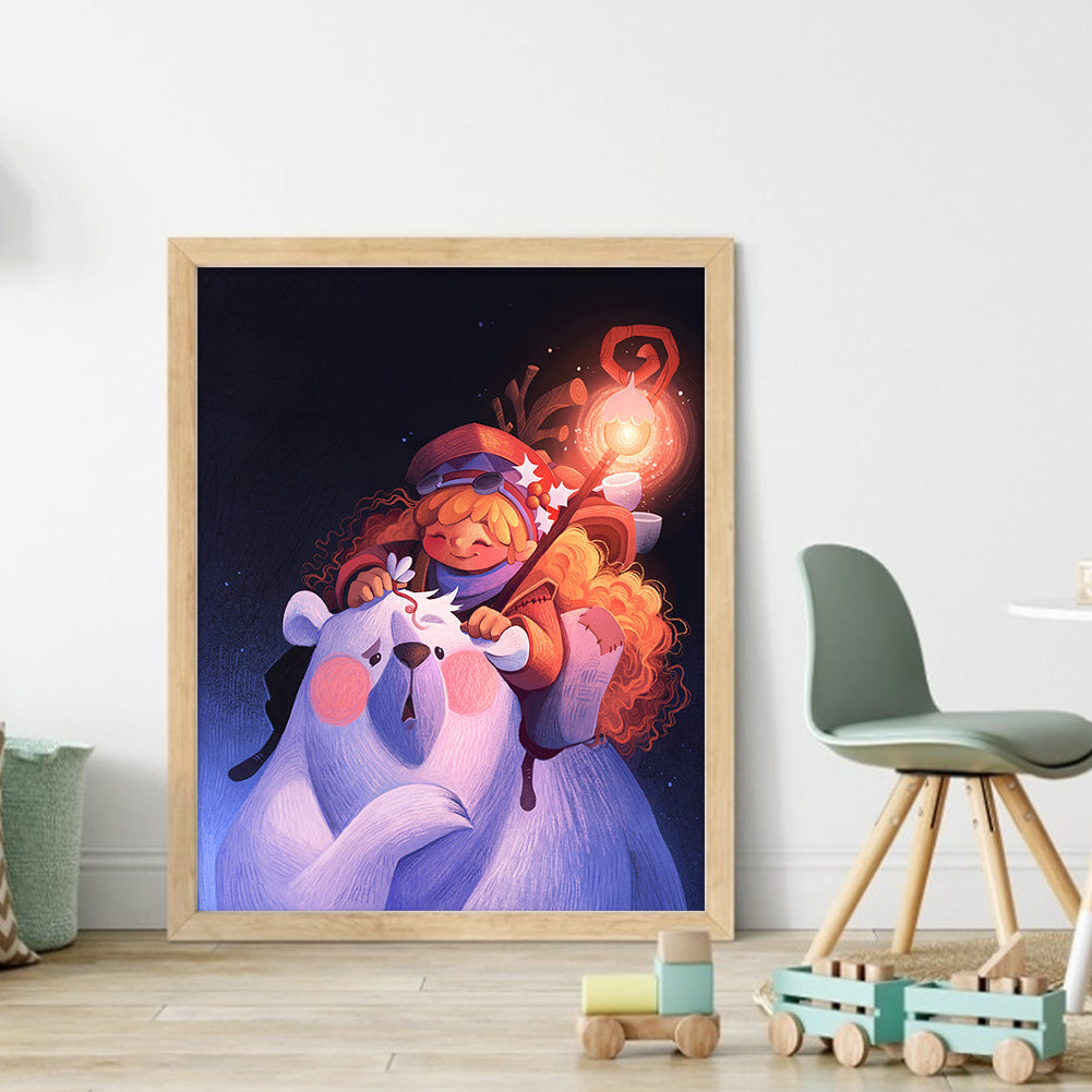 Girl And Big White Bear - 11CT Stamped Cross Stitch 40*50CM