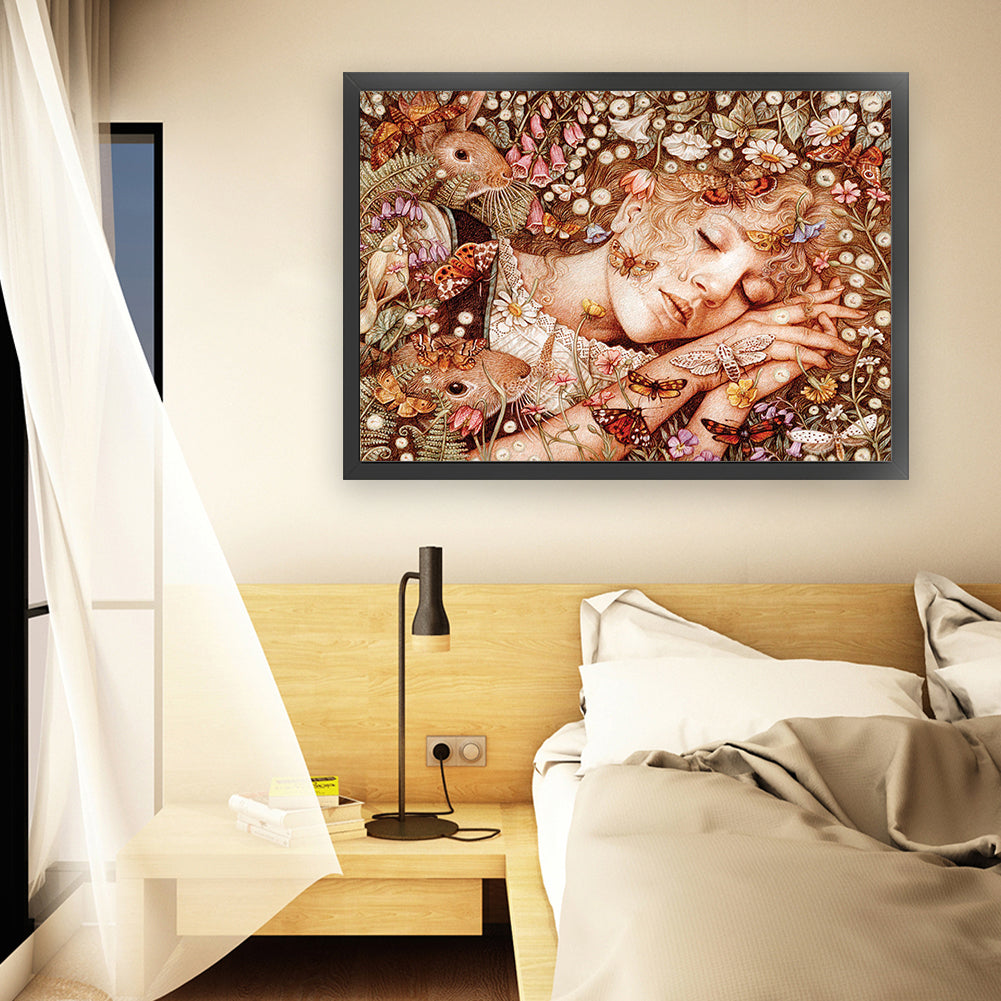 Girl In Flowers - 11CT Stamped Cross Stitch 70*55CM