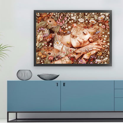 Girl In Flowers - 11CT Stamped Cross Stitch 70*55CM