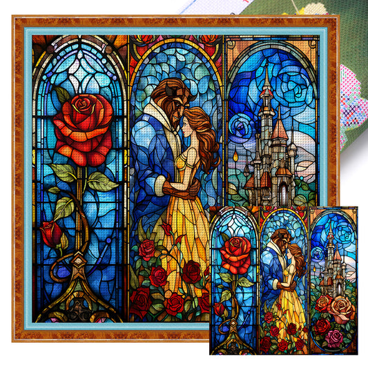 Glass Painting-Beauty And The Beast - 14CT Stamped Cross Stitch 50*50CM