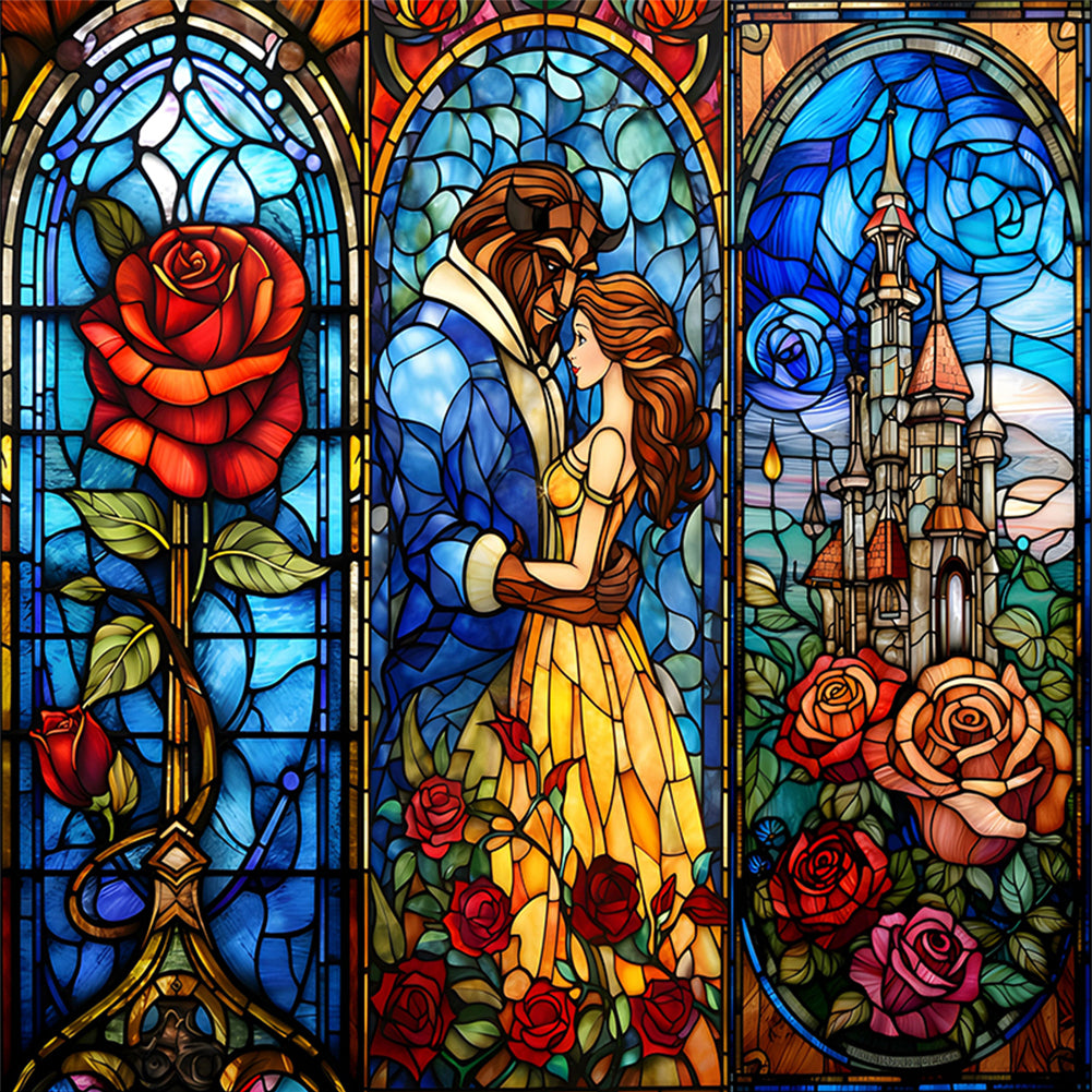 Glass Painting-Beauty And The Beast - 14CT Stamped Cross Stitch 50*50CM