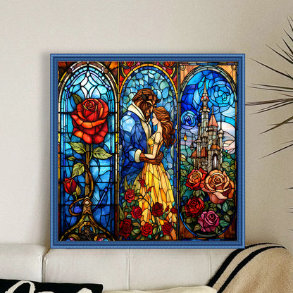 Glass Painting-Beauty And The Beast - 14CT Stamped Cross Stitch 50*50CM