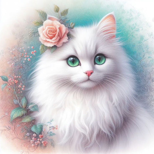 White Cat - Full Round Drill Diamond Painting 30*30CM