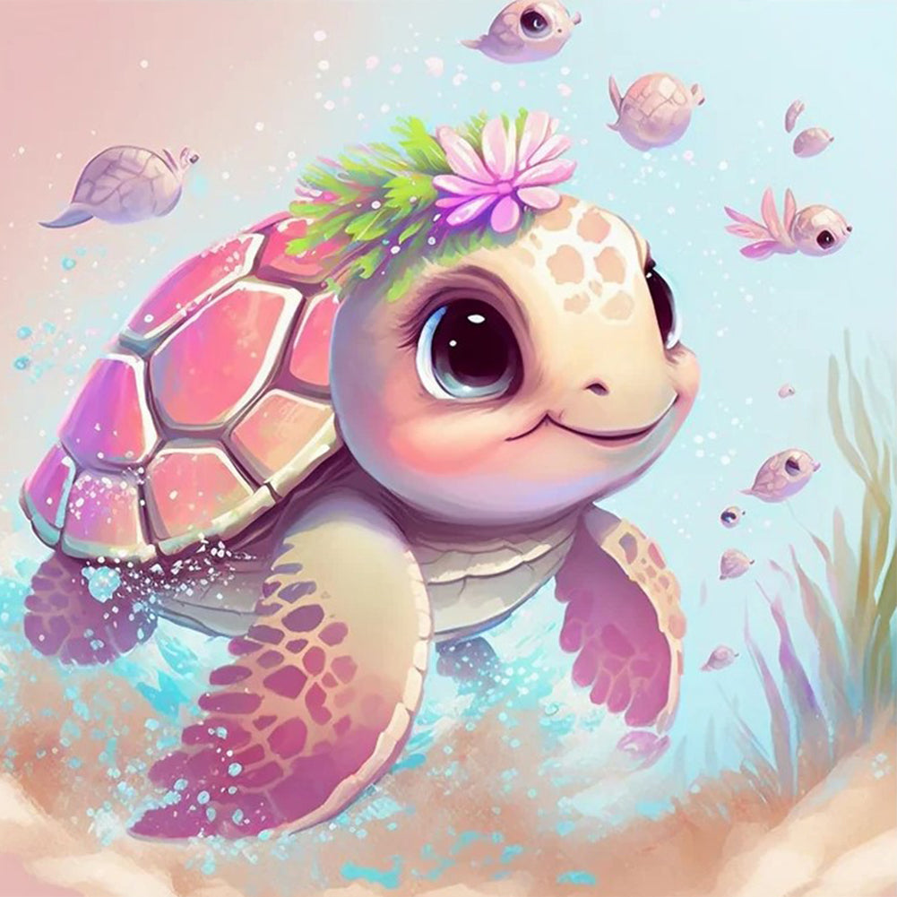 Pink Sea Turtle - Full Round Drill Diamond Painting 30*30CM