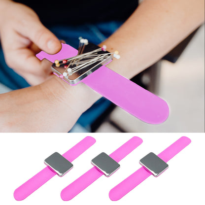 Magnetic Pin Cushion Holder with Wristband Pin Cushion Holder Wrist Band (Pink)