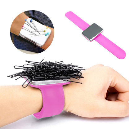 Magnetic Pin Cushion Holder with Wristband Pin Cushion Holder Wrist Band (Pink)