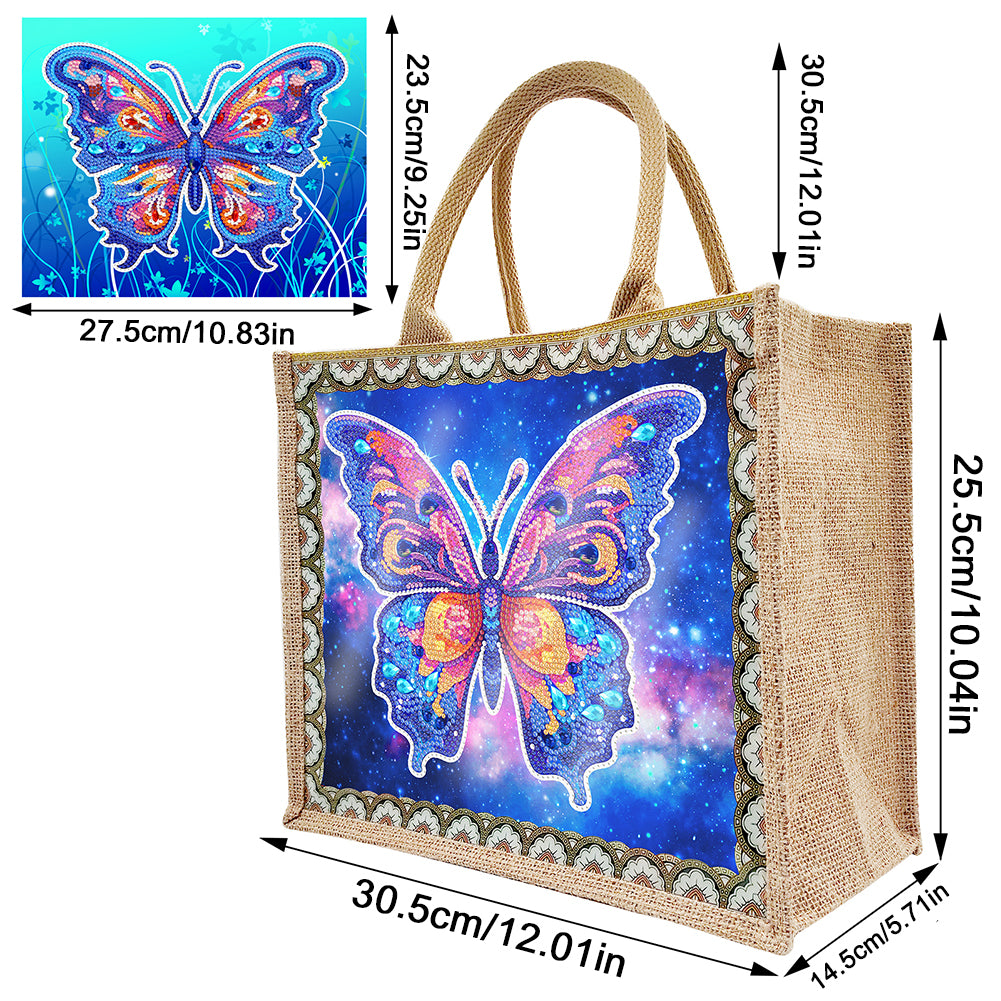 Linen Diamond Painting Tote Bag Replaceable Canvas for Women Adults (Butterfly)