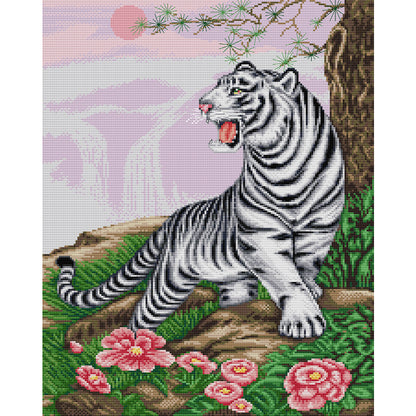 White Tiger Roaring To The Sky - 11CT Stamped Cross Stitch 52*65CM(Joy Sunday)