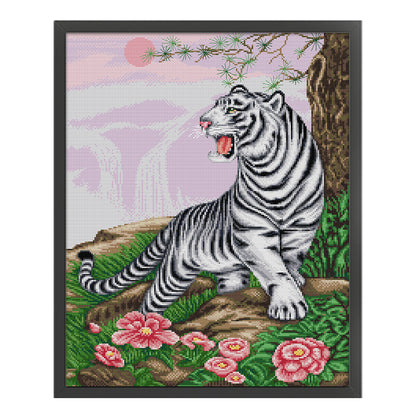 White Tiger Roaring To The Sky - 11CT Stamped Cross Stitch 52*65CM(Joy Sunday)