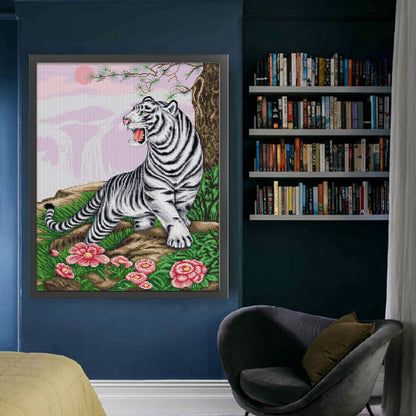 White Tiger Roaring To The Sky - 11CT Stamped Cross Stitch 52*65CM(Joy Sunday)