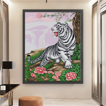 White Tiger Roaring To The Sky - 11CT Stamped Cross Stitch 52*65CM(Joy Sunday)