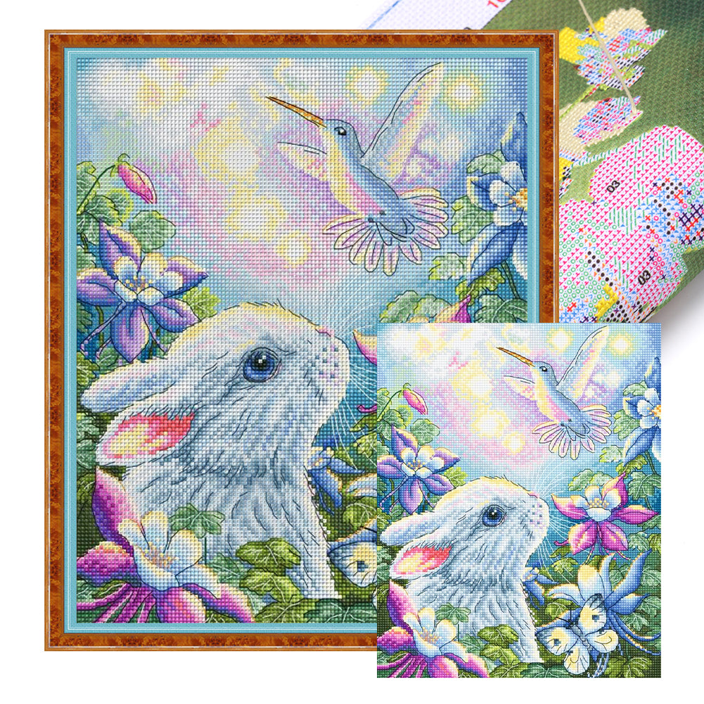 Chicks And Hummingbirds Among Flowers - 11CT Stamped Cross Stitch 50*60CM