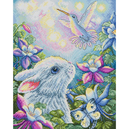 Chicks And Hummingbirds Among Flowers - 11CT Stamped Cross Stitch 50*60CM