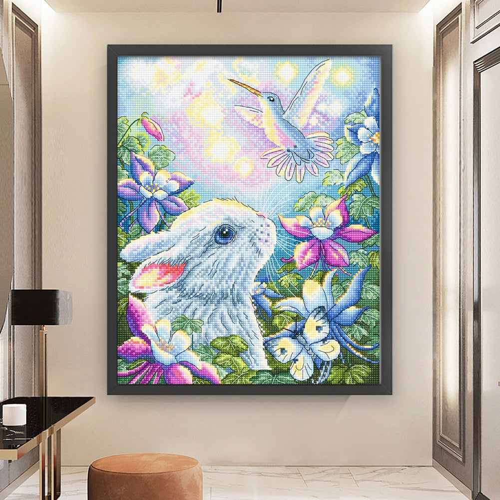 Chicks And Hummingbirds Among Flowers - 11CT Stamped Cross Stitch 50*60CM
