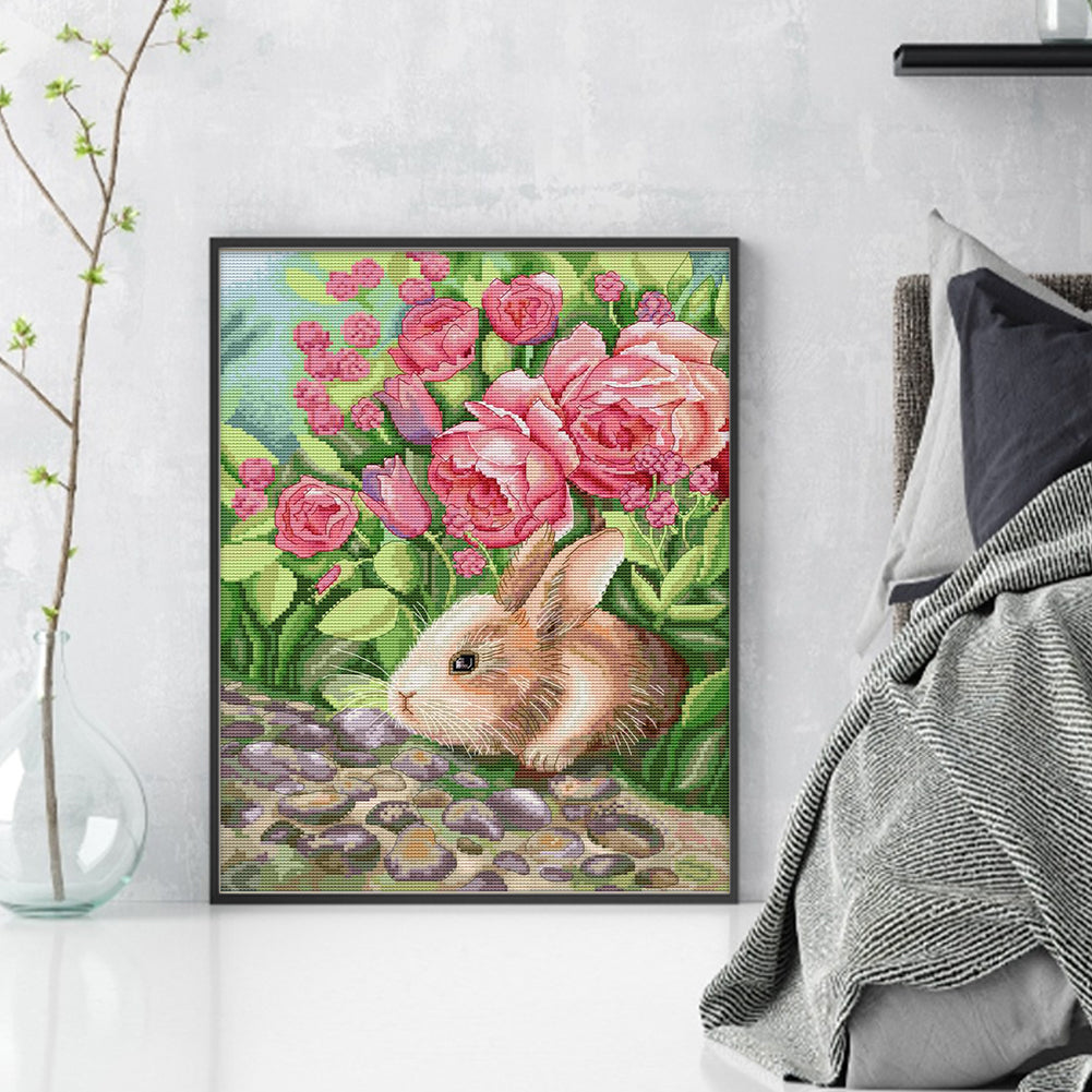 Smelling Rabbit - 11CT Stamped Cross Stitch 42*52CM(Joy Sunday)