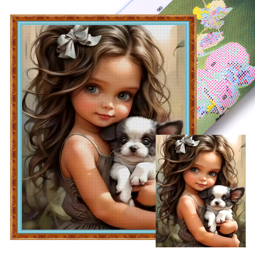 Curly Hair Girl - 11CT Stamped Cross Stitch 40*50CM