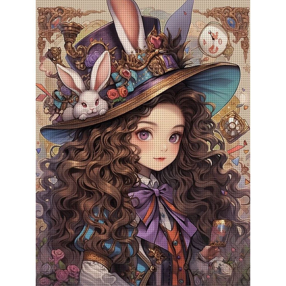 Mad Hatter Element Girl - 11CT Stamped Cross Stitch 50*65CM