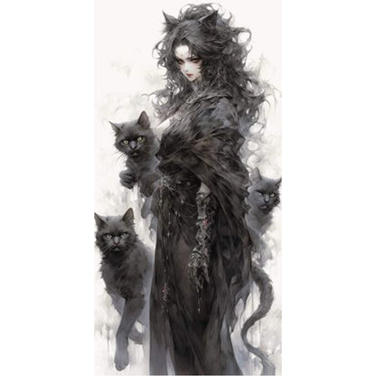 Black Cat Girl - 11CT Stamped Cross Stitch 50*100CM