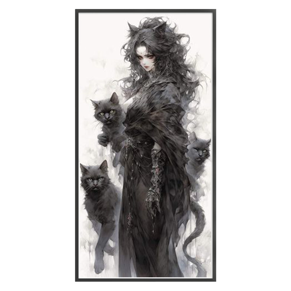 Black Cat Girl - 11CT Stamped Cross Stitch 50*100CM