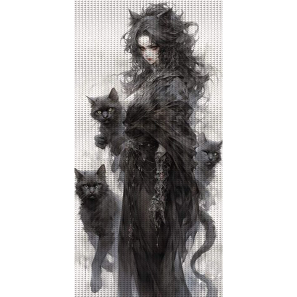 Black Cat Girl - 11CT Stamped Cross Stitch 50*100CM