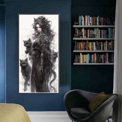 Black Cat Girl - 11CT Stamped Cross Stitch 50*100CM