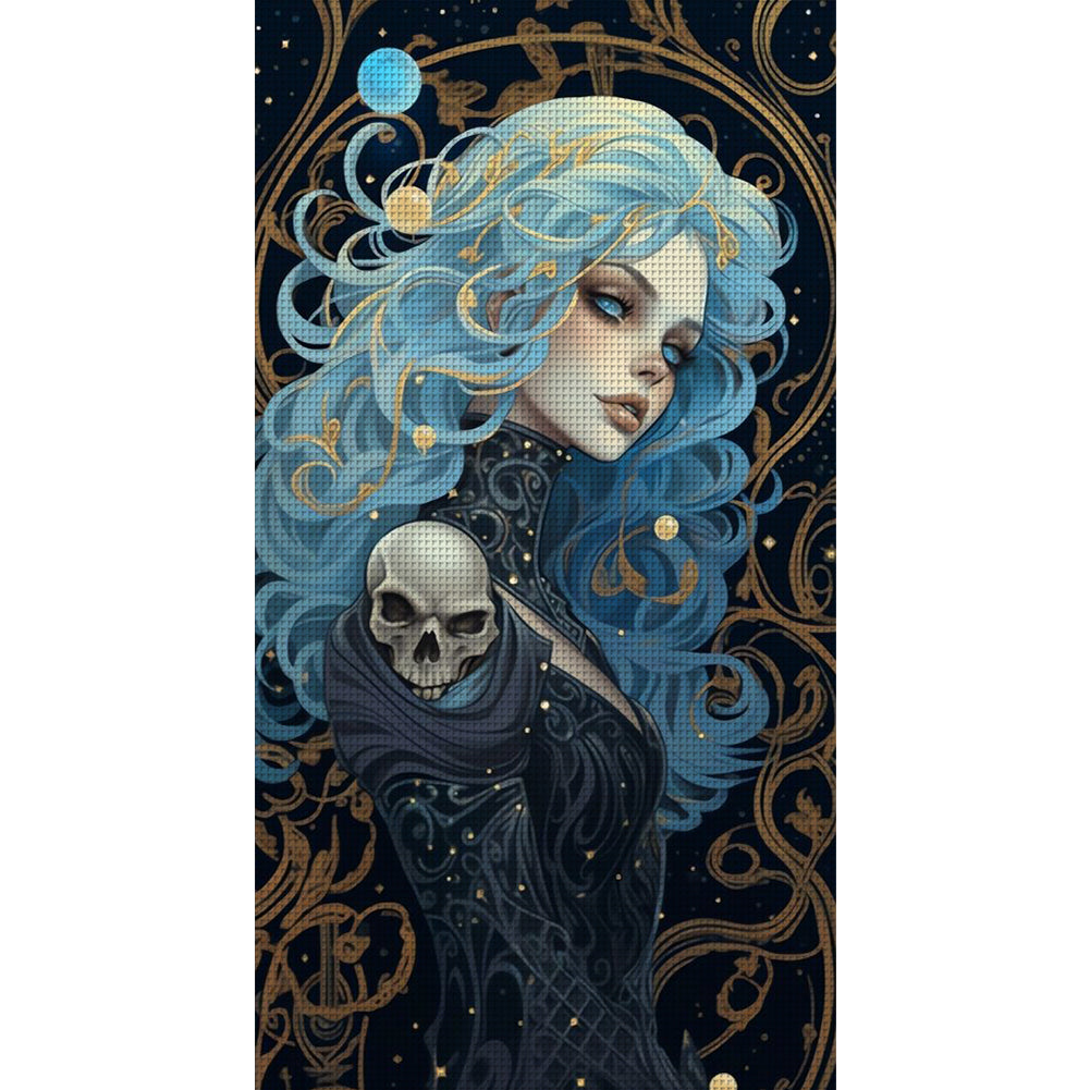 Blue Hair Girl - 11CT Stamped Cross Stitch 40*70CM