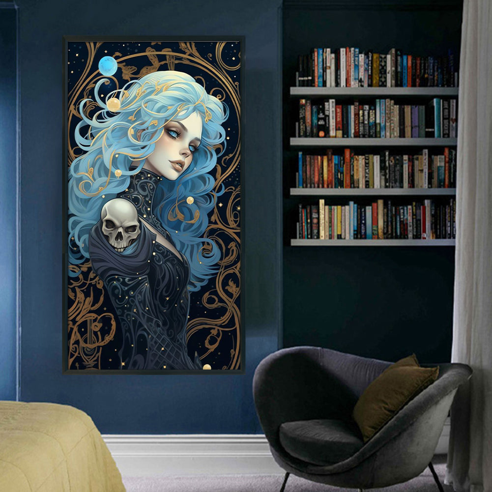 Blue Hair Girl - 11CT Stamped Cross Stitch 40*70CM