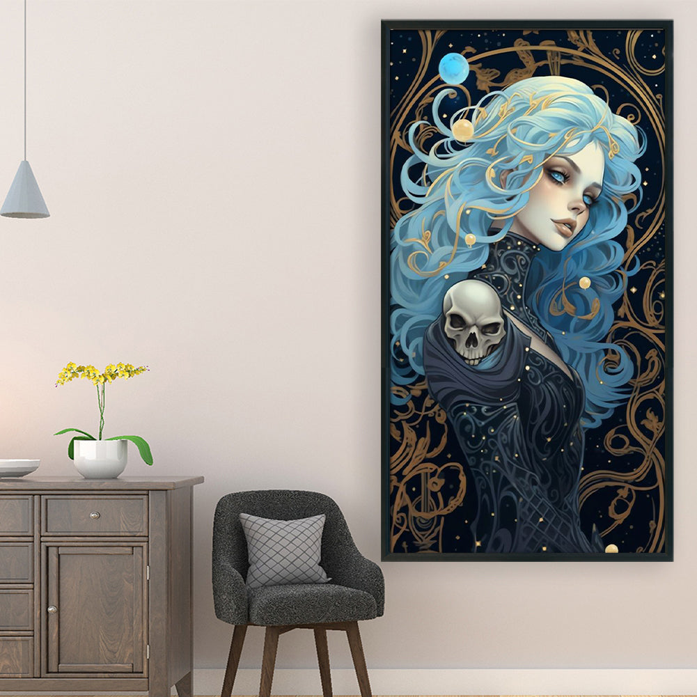 Blue Hair Girl - 11CT Stamped Cross Stitch 40*70CM