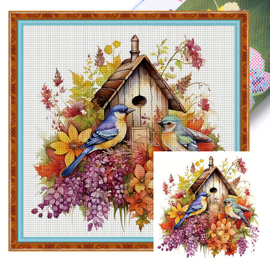 Autumn Birdcage And Birds - 11CT Stamped Cross Stitch 50*50CM