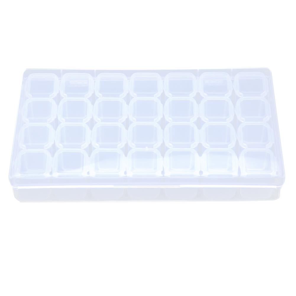 Plastic 28 Slots Clear Nail Tools Jewelry Storage Box Case Organizer Beads