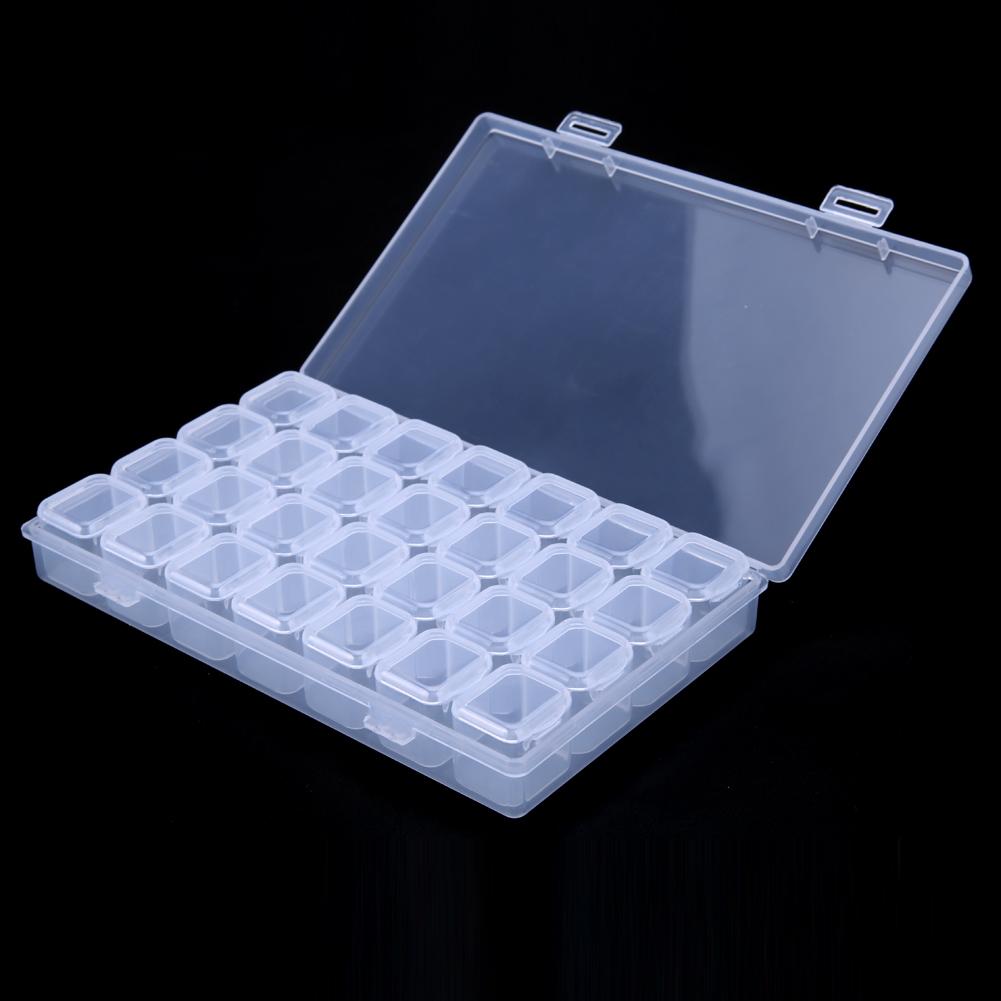 Plastic 28 Slots Clear Nail Tools Jewelry Storage Box Case Organizer Beads