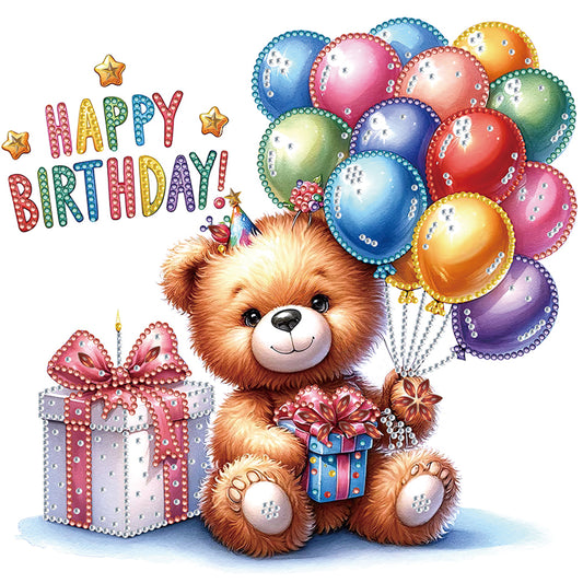 Birthday Teddy Bear - Special Shaped Drill Diamond Painting 30*30CM