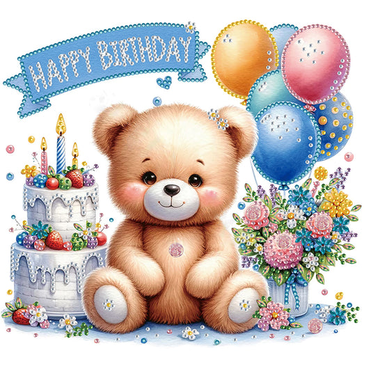 Birthday Teddy Bear - Special Shaped Drill Diamond Painting 30*30CM