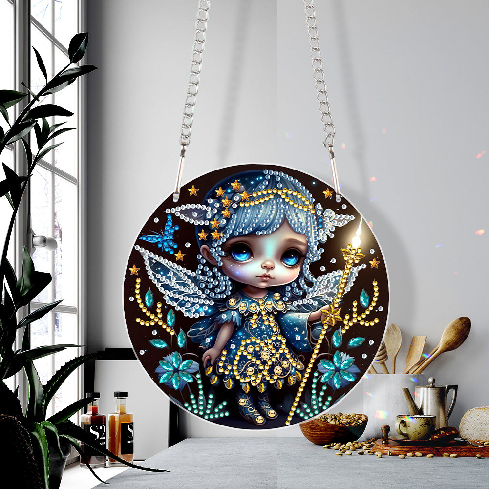 Acrylic Single-Sided 5D DIY Diamond Painting Hanging Pendant(Girl with the Wand)