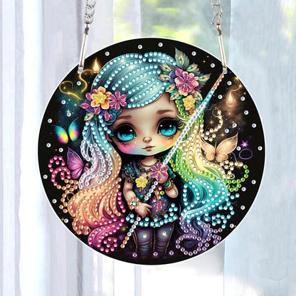 Acrylic Single-Sided Diamond Painting Hanging Pendant (Fluorescent Hair Girl)