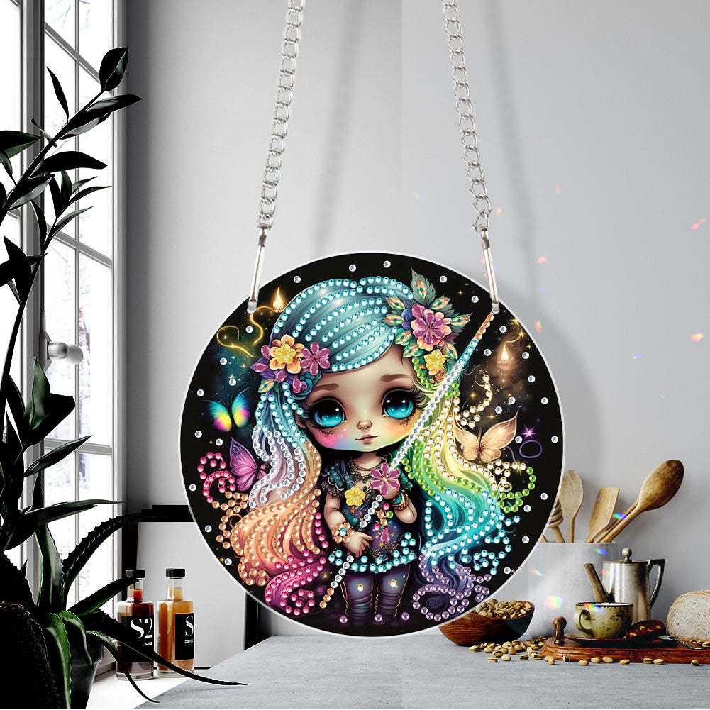 Acrylic Single-Sided Diamond Painting Hanging Pendant (Fluorescent Hair Girl)