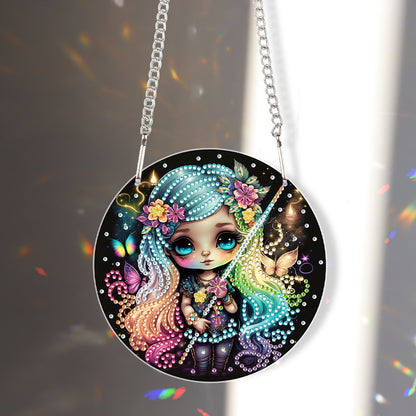 Acrylic Single-Sided Diamond Painting Hanging Pendant (Fluorescent Hair Girl)