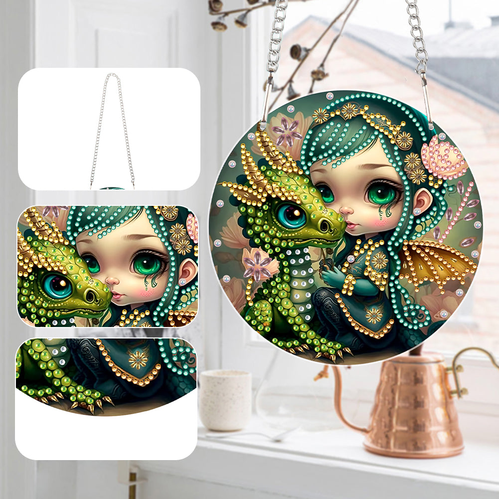 Acrylic Single-Sided 5D DIY Diamond Painting Hanging Pendant (Dragon and Girl)