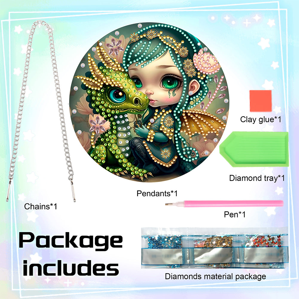 Acrylic Single-Sided 5D DIY Diamond Painting Hanging Pendant (Dragon and Girl)