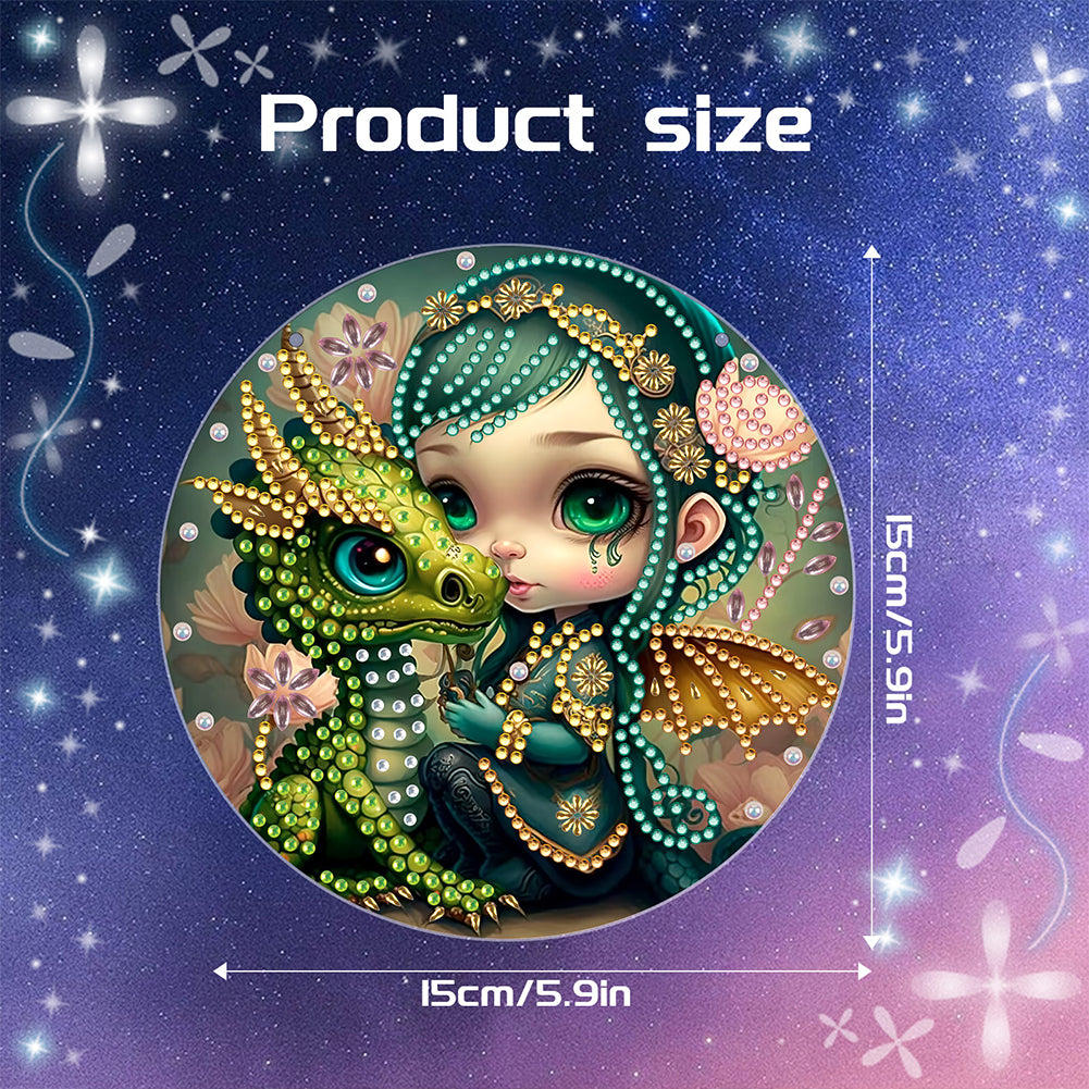 Acrylic Single-Sided 5D DIY Diamond Painting Hanging Pendant (Dragon and Girl)