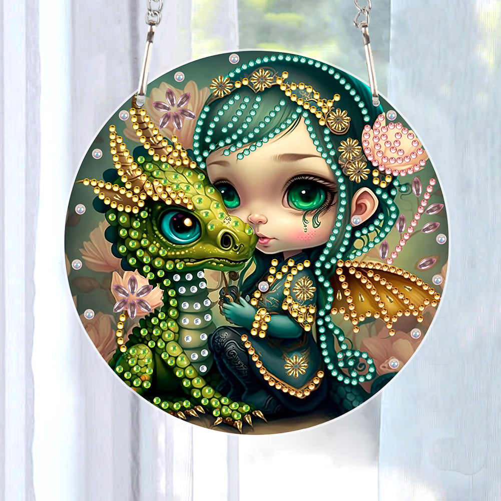 Acrylic Single-Sided 5D DIY Diamond Painting Hanging Pendant (Dragon and Girl)