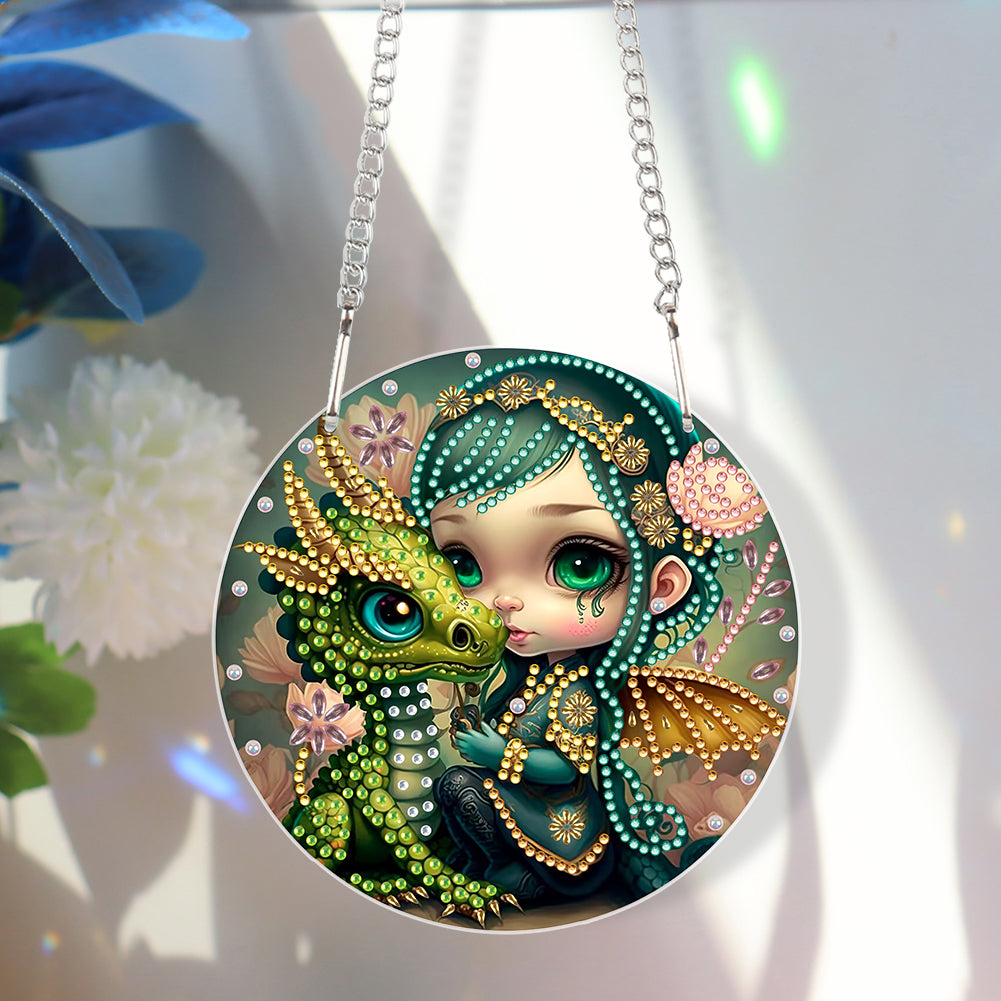 Acrylic Single-Sided 5D DIY Diamond Painting Hanging Pendant (Dragon and Girl)