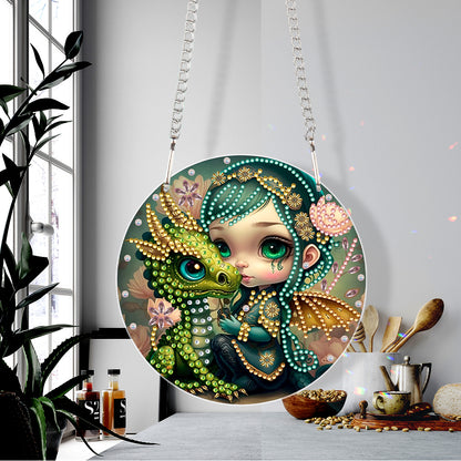 Acrylic Single-Sided 5D DIY Diamond Painting Hanging Pendant (Dragon and Girl)