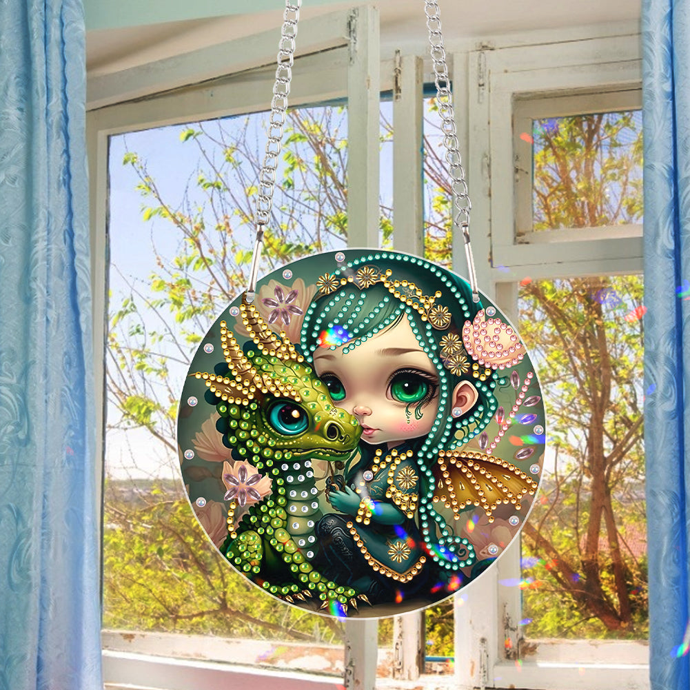 Acrylic Single-Sided 5D DIY Diamond Painting Hanging Pendant (Dragon and Girl)