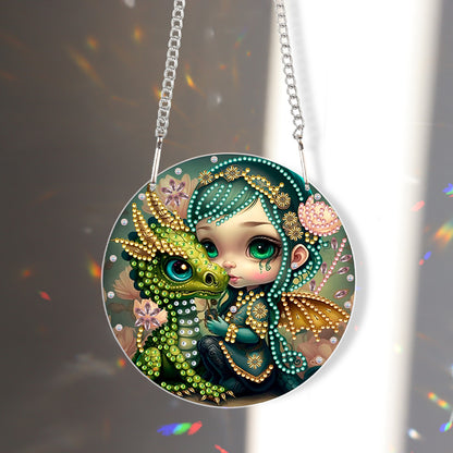 Acrylic Single-Sided 5D DIY Diamond Painting Hanging Pendant (Dragon and Girl)