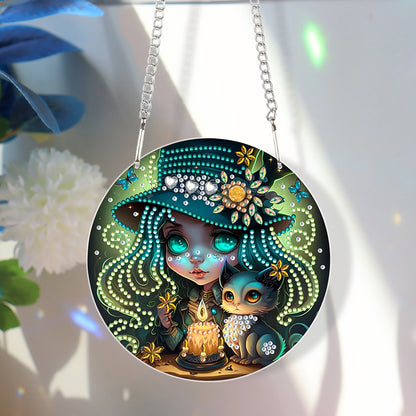 Acrylic Single-Sided 5D DIY Diamond Painting Hanging Pendant (Dragon and Witch)